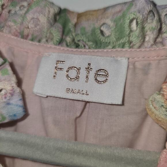 FATE Tiered Floral Dress Pink Sleeveless Eyelet Lined Womens Small V-Neck - Picture 10 of 11